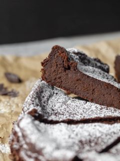 Slice of flourless espresso chocolate cake