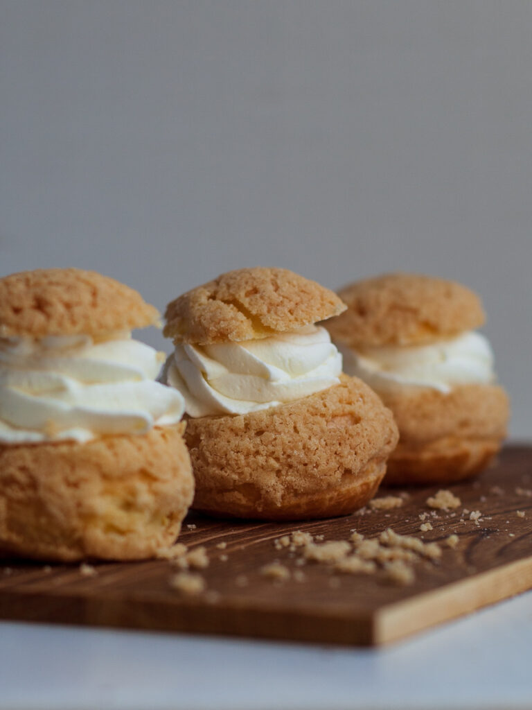 Gluten Free Choux au Craquelin filled with whipped cream