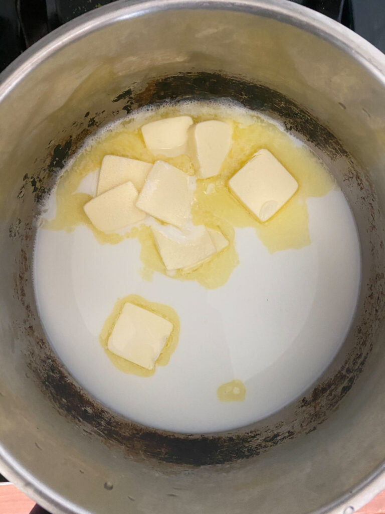 Combine milk, water, sugar, salt and butter in a medium pot