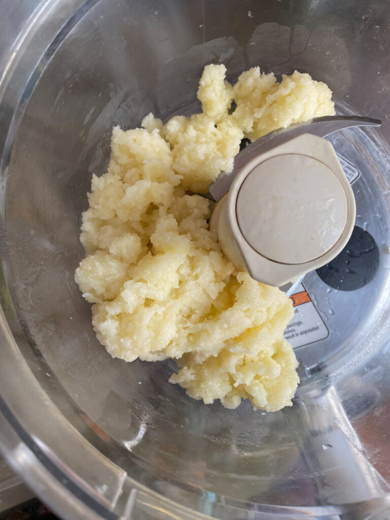 Transfer your flour panade to your food processor and pulls 4-5 times. Take off the lid of your food processor and allow it to cool for 5 minutes. The pulsing allows the steam and heat to evacuate.