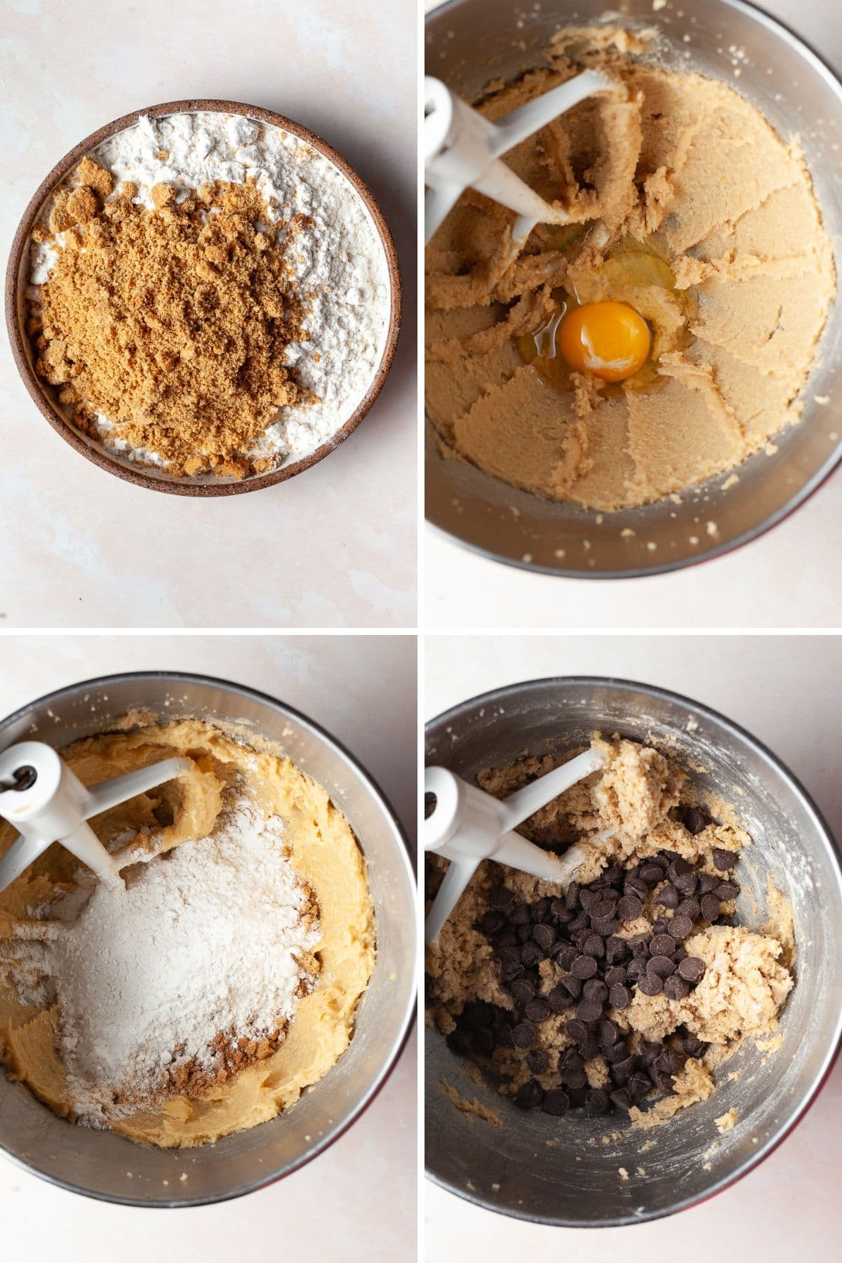 a collage showing step by step how to make dough fore s'mores cookies