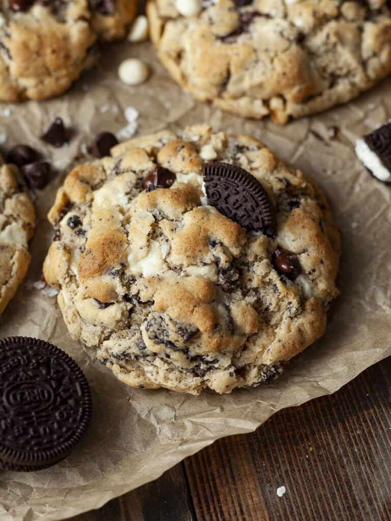 gigantic cookies and cream cookie made with oreos