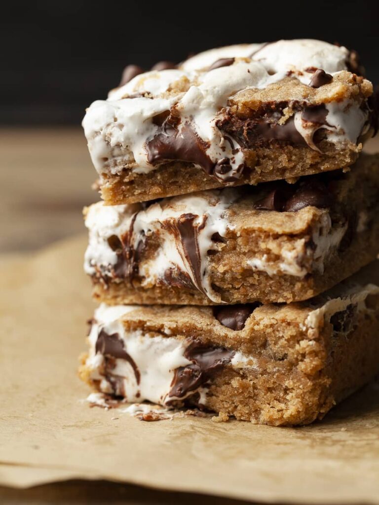 a stack of gluten free smores cookie bars