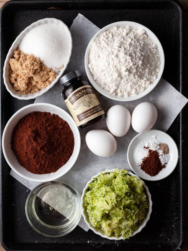 ingredients to make chocolate zucchini cake