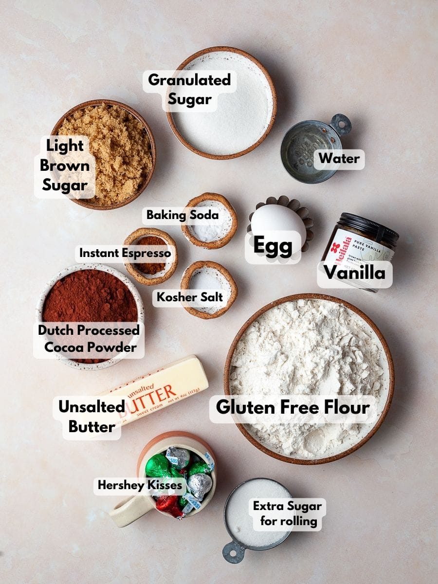 Ingredients needed to make Gluten Free Chocolate Blossom Cookies