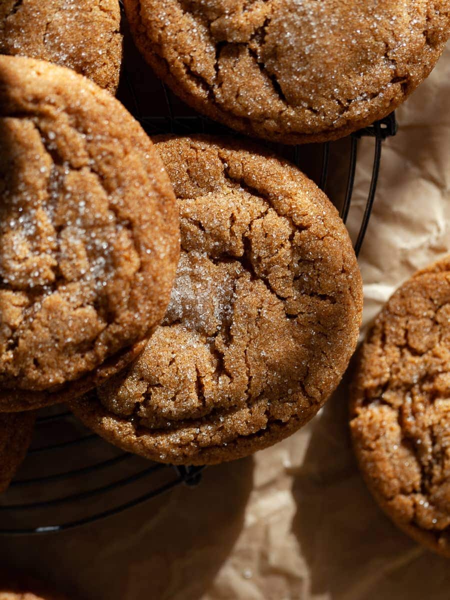 Gluten Free Molasses Cookies on brown parchment paper