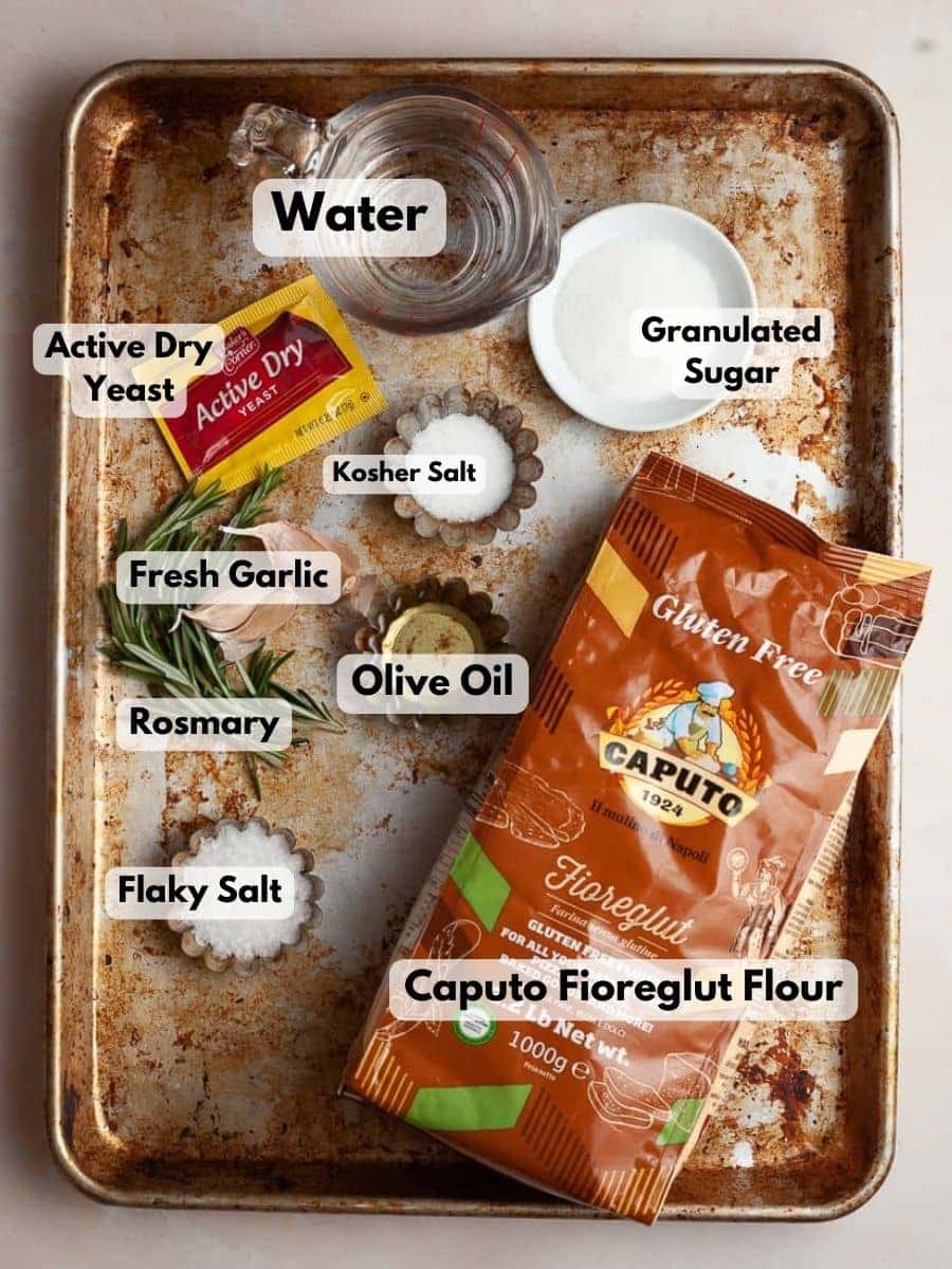 Ingredients to make Gluten Free No Knead Focaccia