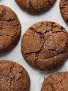 Gluten Free Soft Molasses Cookies – soft and chewy with hints of ground cinnamon, freshly grated nutmeg, and ginger. They are perfect for Thanksgiving and of course the holidays but let’s be honest – they are perfect all year round.