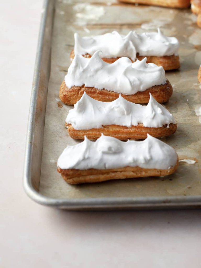 gluten free eclairs topped with small batch of meringue