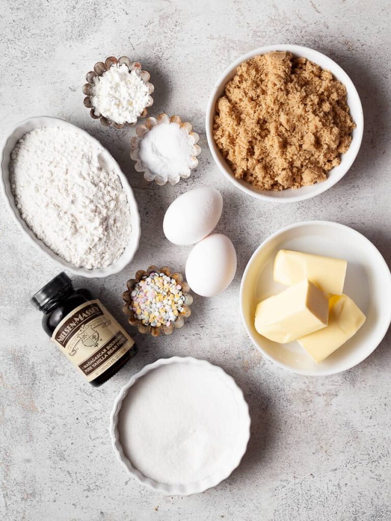 Ingredients to make brown sugar cookies