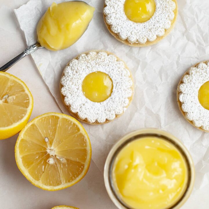 Lemon Curd Linzer cookies made with gluten free ingredients