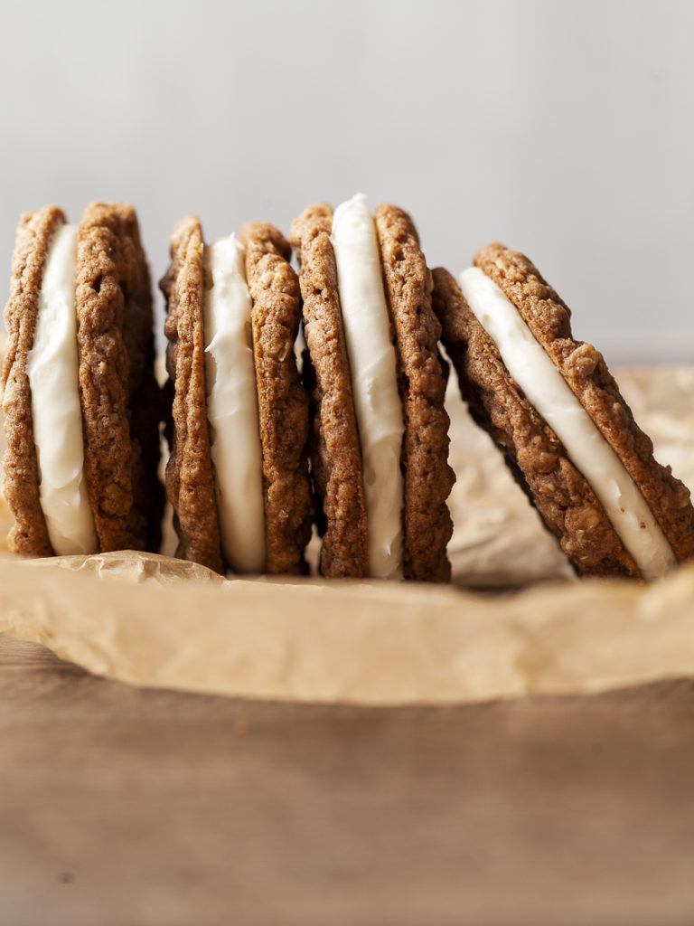 Gluten Free Oatmeal Cream Pie with Marshmallow Frosting