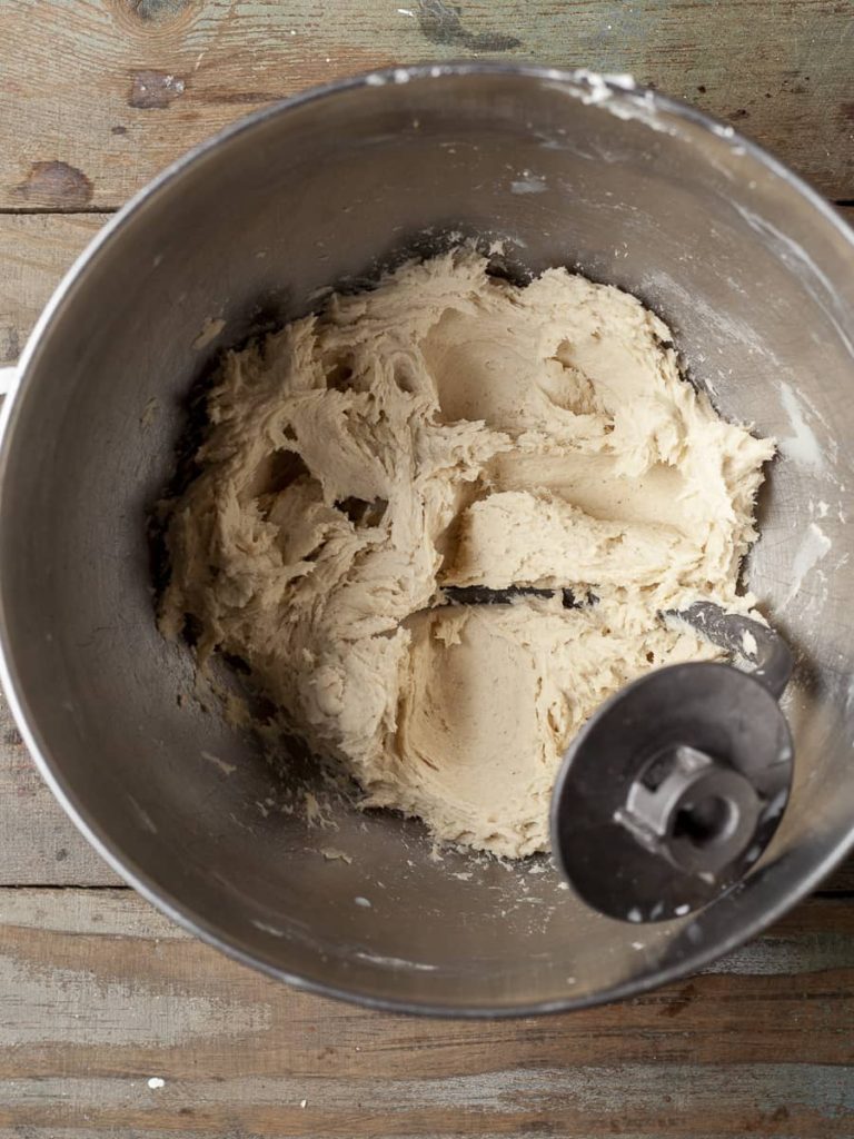 gluten free pretzel dough in a mixing bowl
