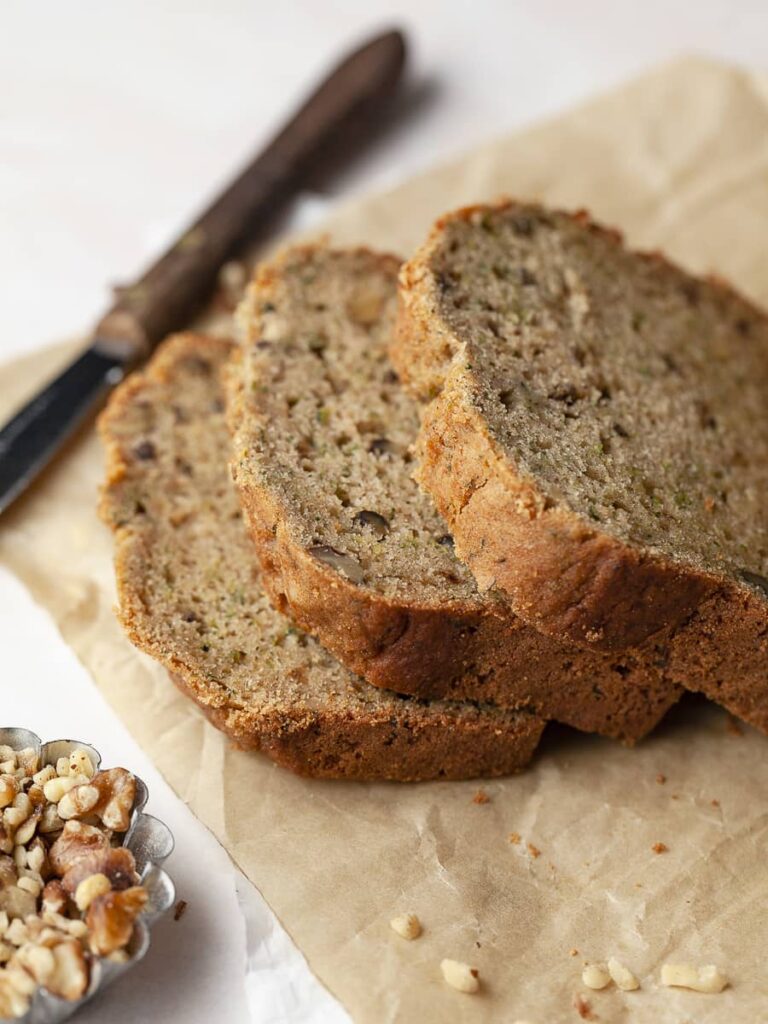 sliced zucchini bread made with gluten free ingredients