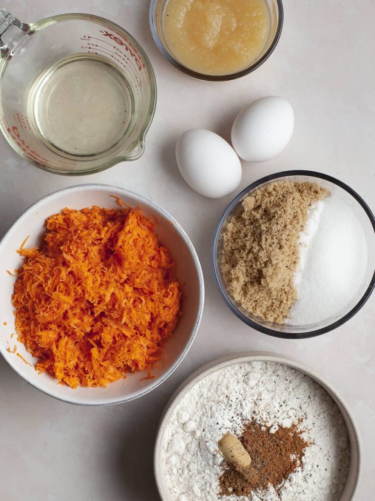 Ingredients to make gluten free carrot cake bread