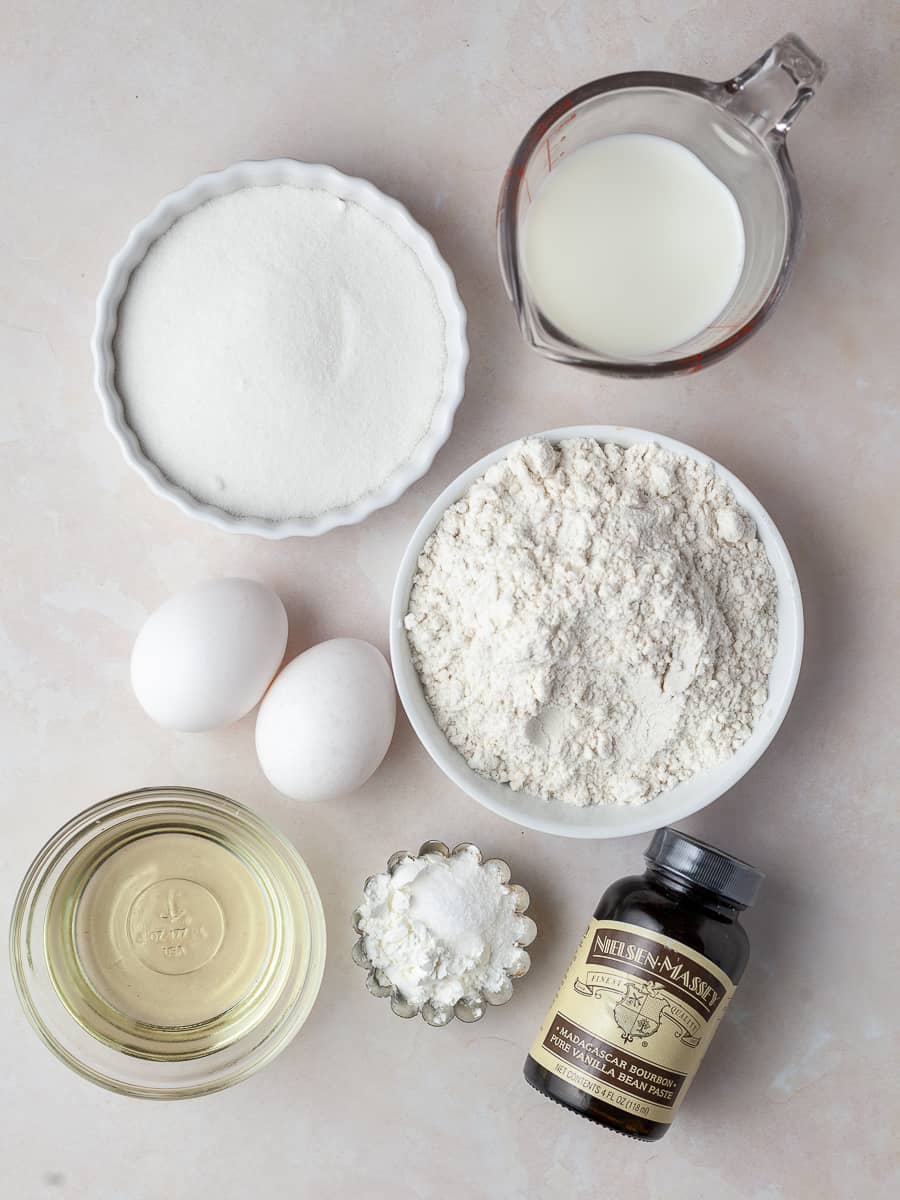 Ingredients for one bowl vanilla cupcakes