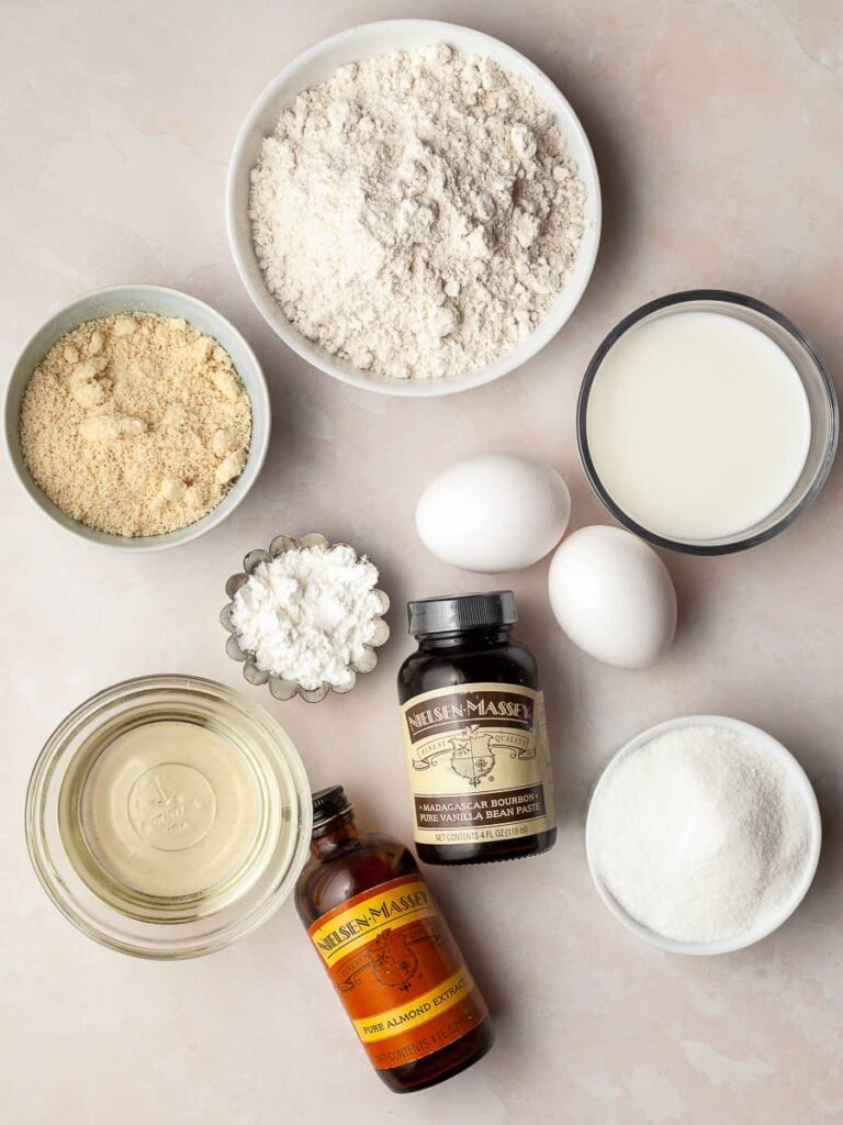 Ingredients needed to make Gluten Free Vanilla Raspberry Cake