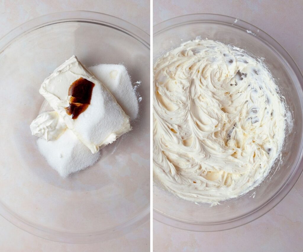 how to make vanilla bean cheesecake filling step 1 and 2
