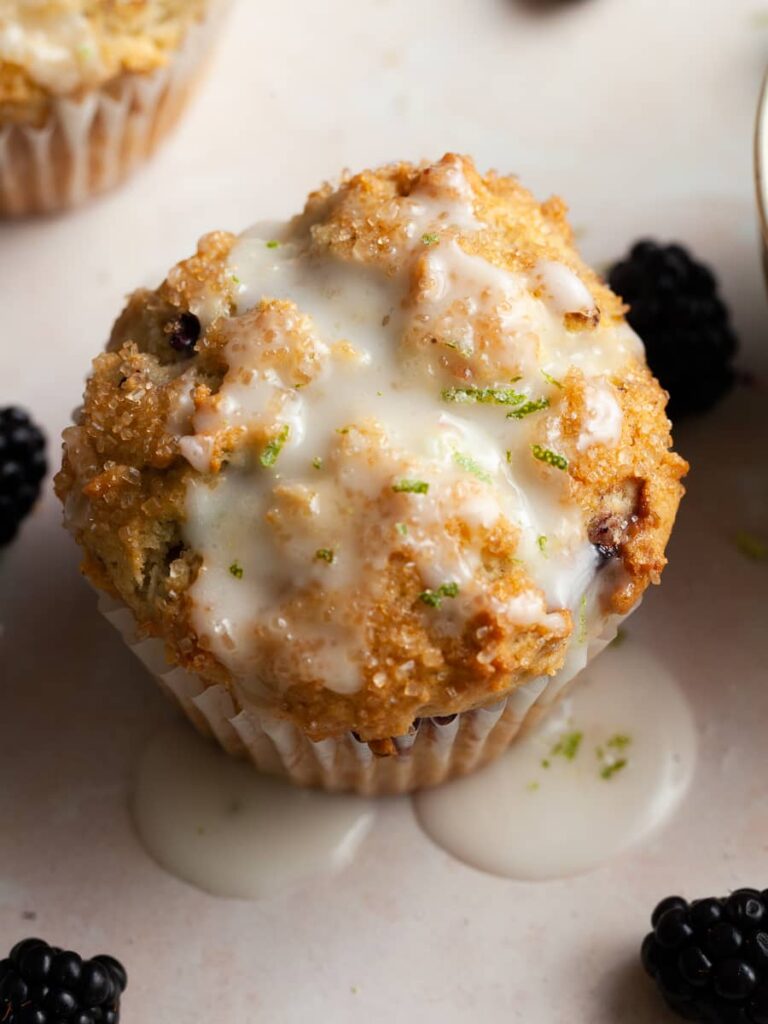 a blackberry muffin with lime glaze