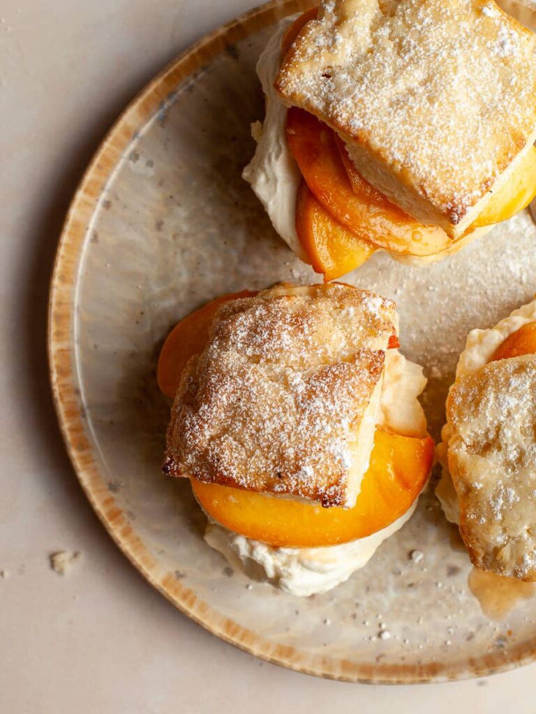 gluten free peach shortcake with cream cheese biscuits