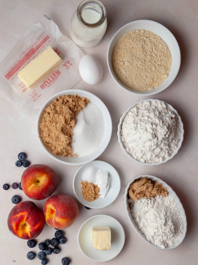 Ingredients to make gluten free peach coffee cake