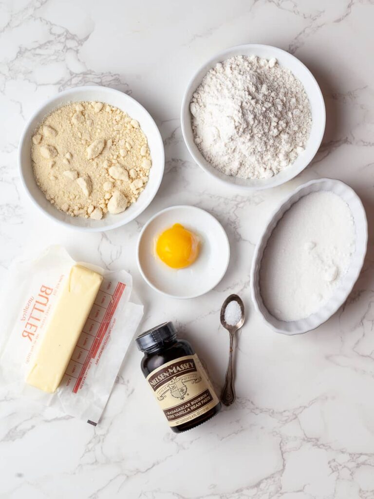 Ingredients to make gluten-free thumbrprint cookies