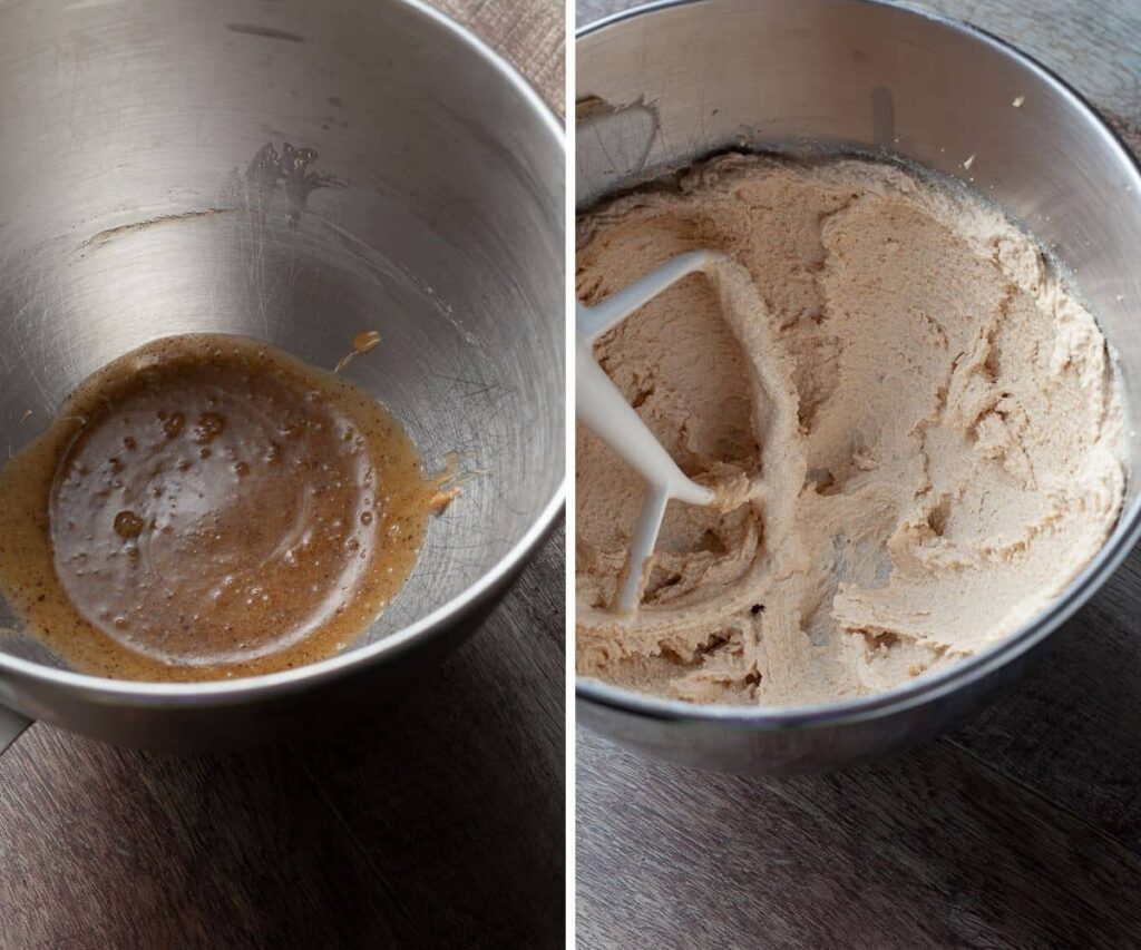 creamed brown butter in a mixing bowl