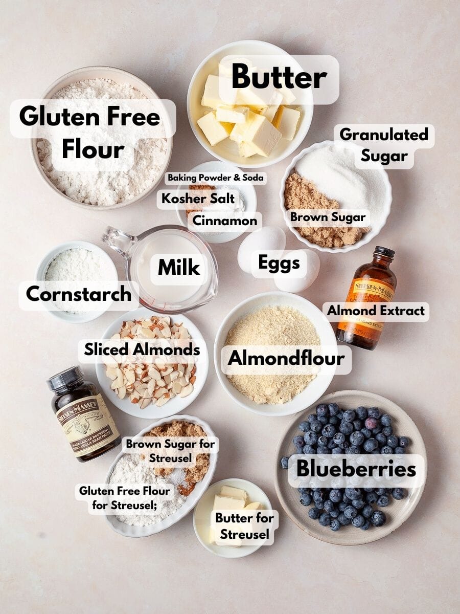 ingredients to make gluten free blueberry muffins