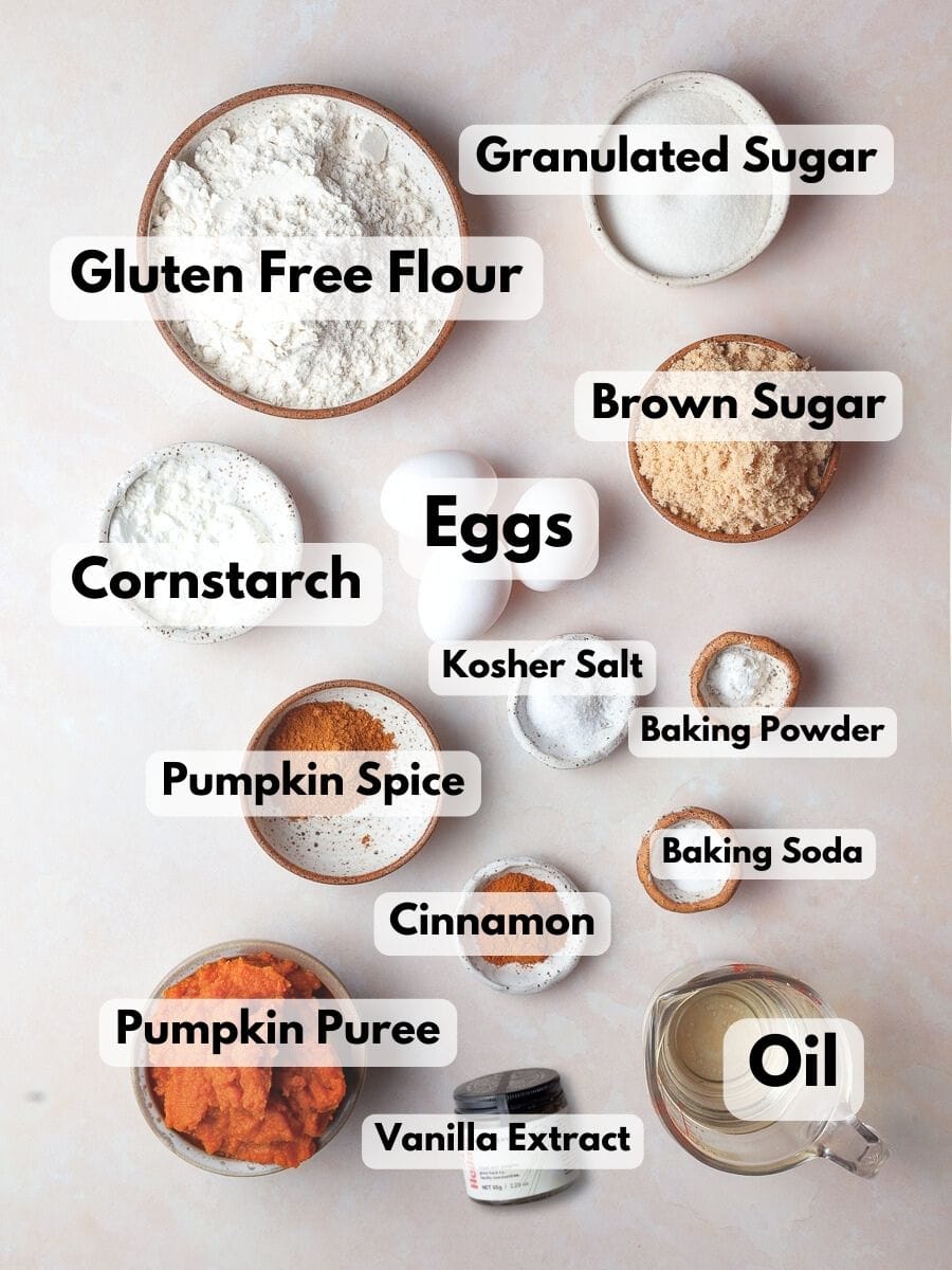 a collage of ingredients needed to make gluten free pumpkin bread