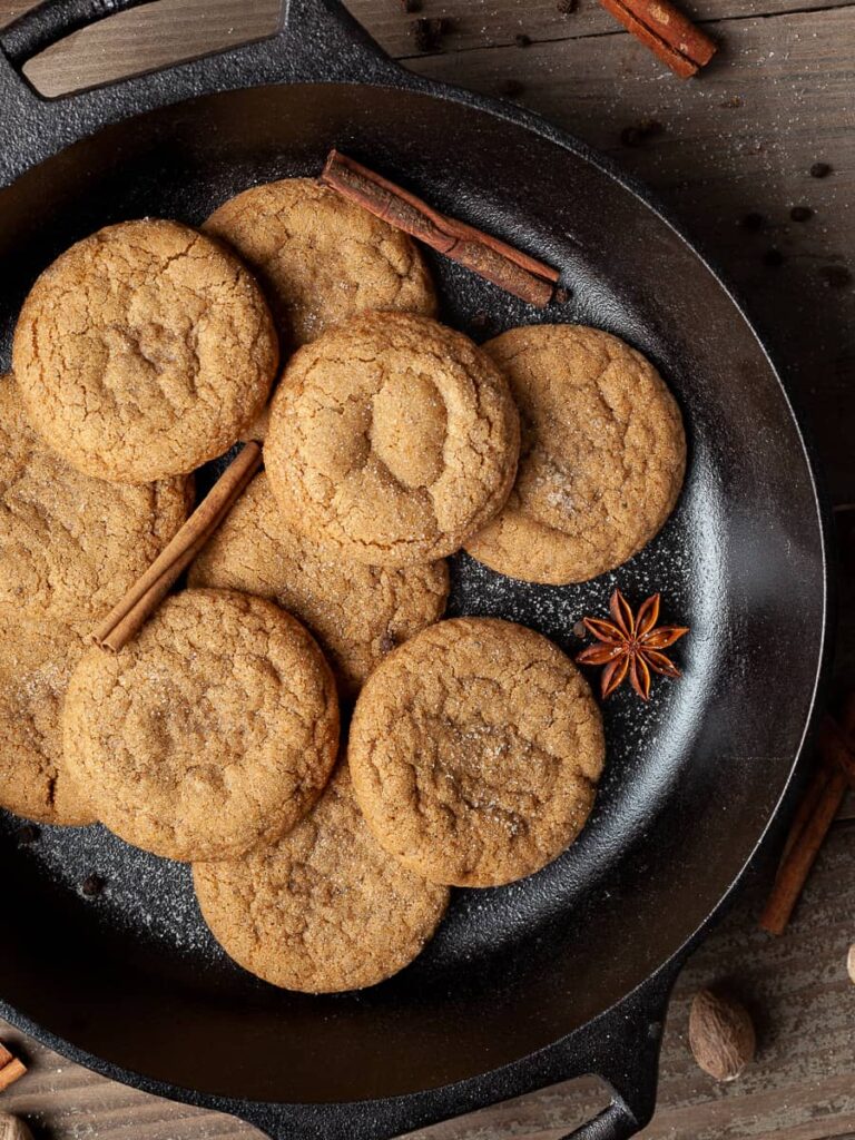 fresh baked ginger cookies in a cast iron pan