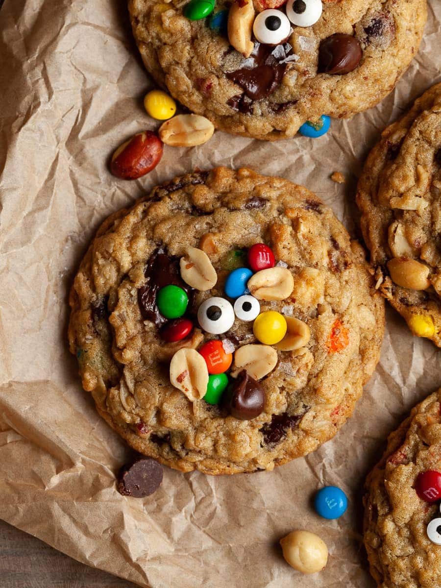 gluten free monster cookies with m&ms and peanuts