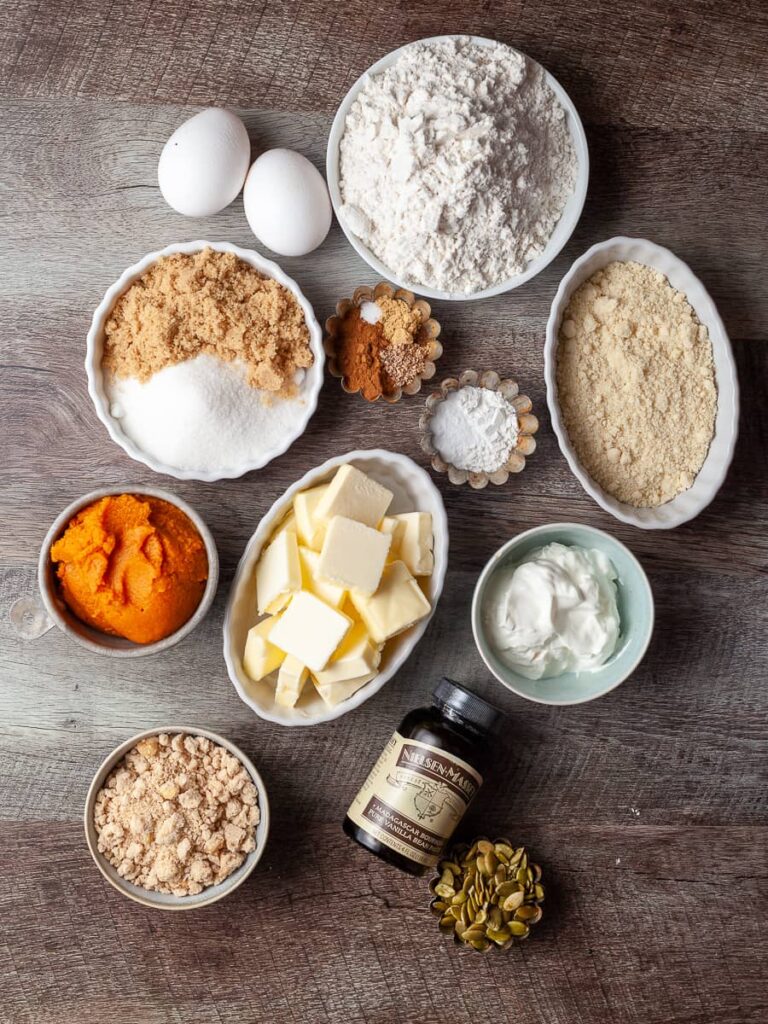 Ingredients needed to make gluten free pumpkin muffins