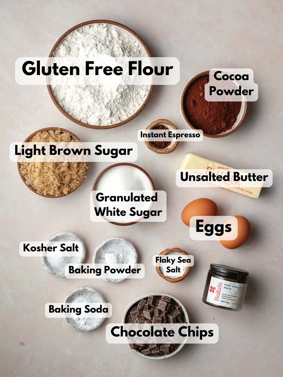 ingredients needed to make gluten free double chocolate chip cookies