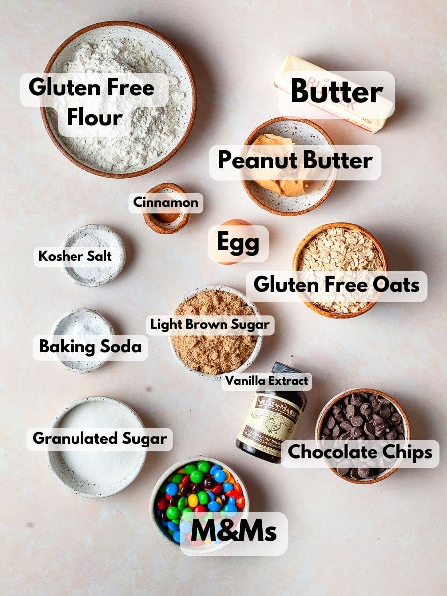 Ingredients needed to make Gluten Free Monster Cookie Bars