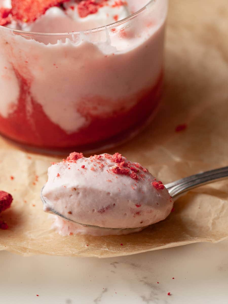 a spoonful of gluten free strawberry mousse 