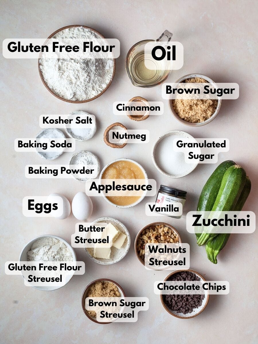 Ingredients needed to make gluten free zucchini muffins