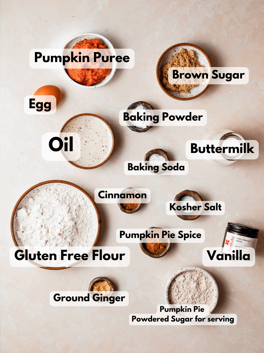 a collage of ingredients needed to make gluten free pumpkin waffles 