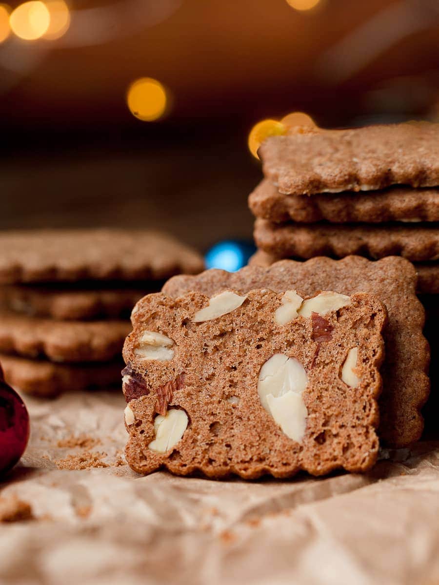 Gluten Free Almond Windmill Cookies (Speculaas Cookies) with sliced almonds