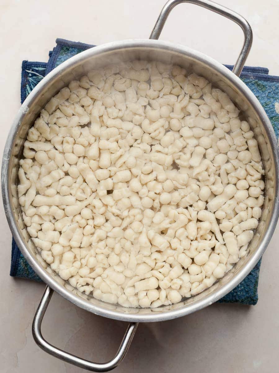 cooked Gluten Free Spaetzle in a pot