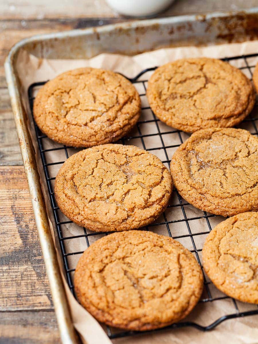 gluten free gingersnap cookies on a cooling rack