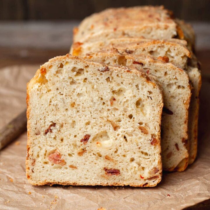 This Gluten Free Savory Quick Bread with Bacon and Cheese is tender, cheesy, and packed with flavor. Perfect for soups, brunch, or quick sandwiches - no yeast required.