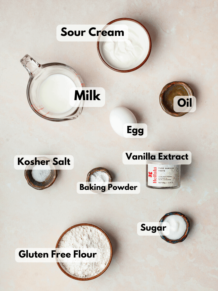 a collage of ingredients needed to make gluten free pancakes for one