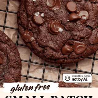 Soft-centered Gluten Free Small Batch Double Chocolate Cookies with set edges and melty chocolate chips. An easy small-batch cookie recipe that delivers big chocolate flavor.