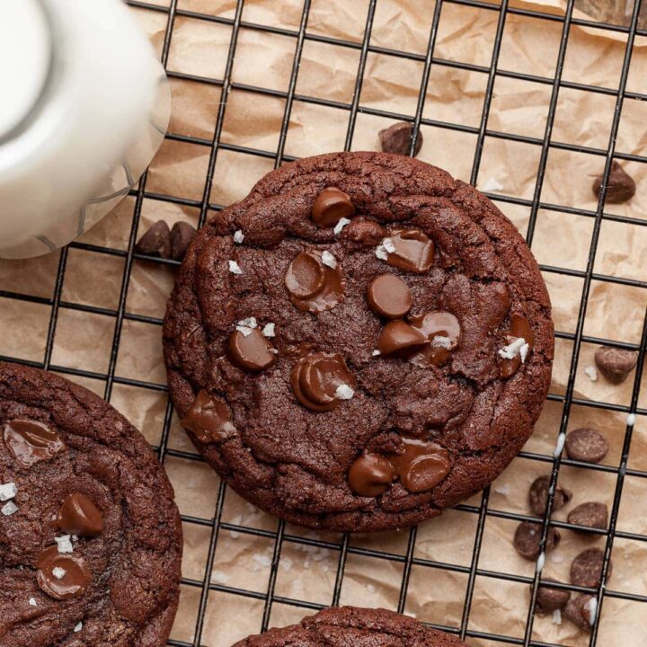 Gluten Free Small Batch Double Chocolate Cookies on cooling rack