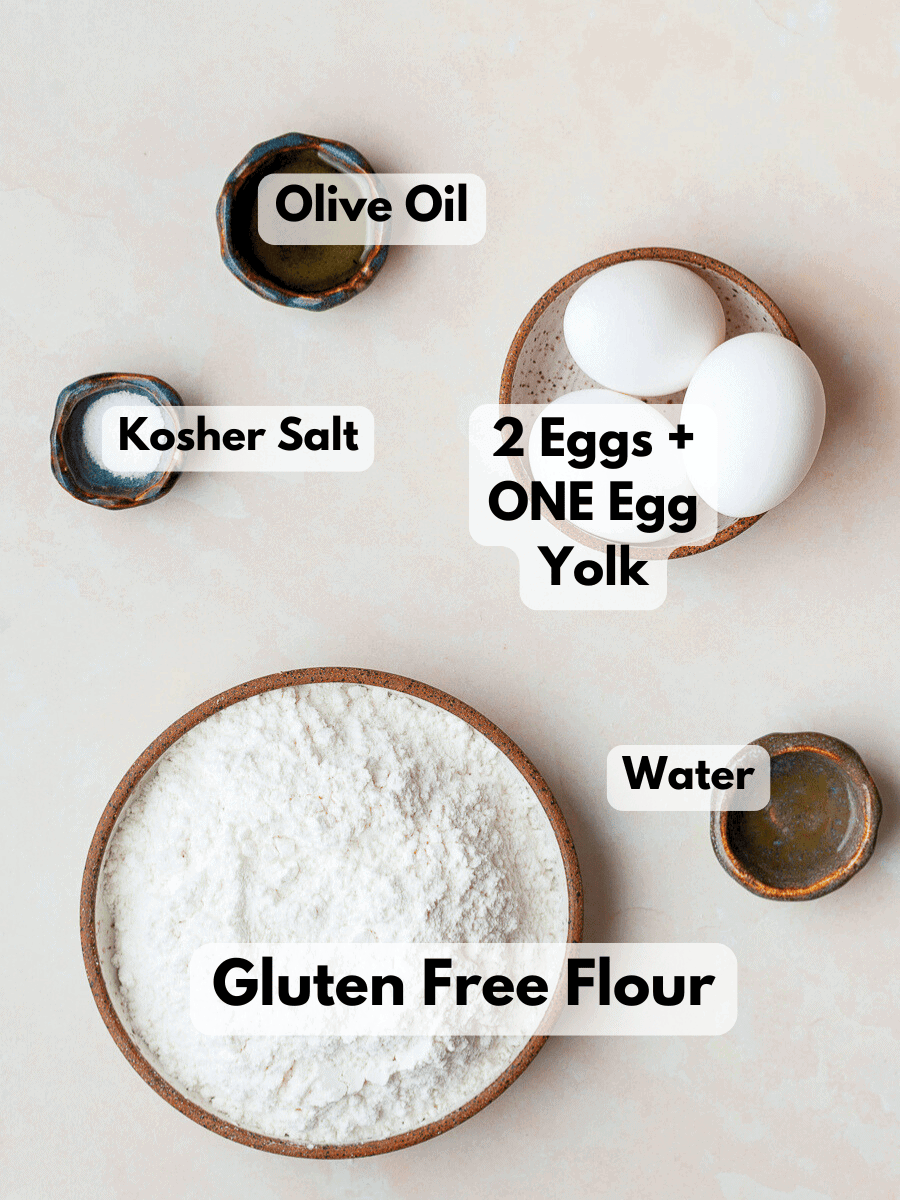 a collage of ingredients needed t o make gluten free fresh pasta