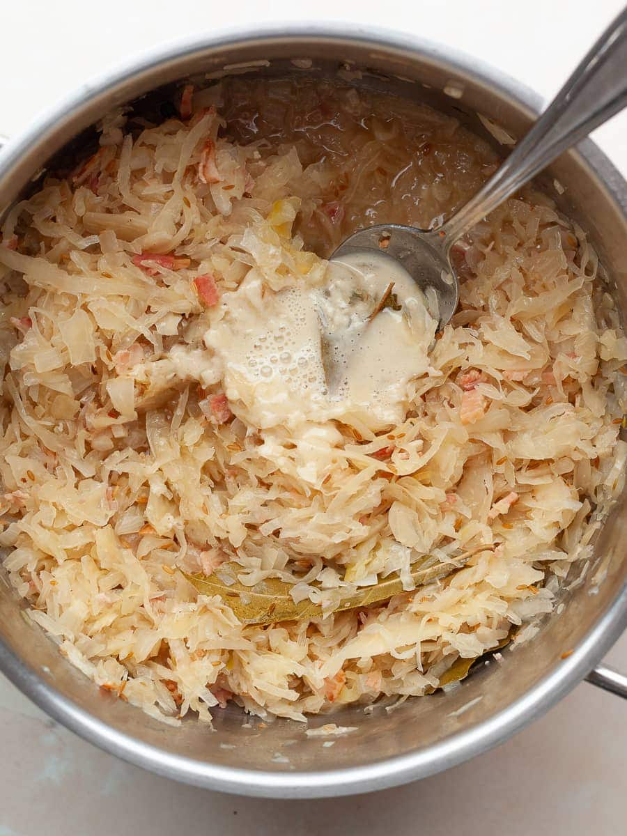 gluten free roux in the pot with sauerkraut