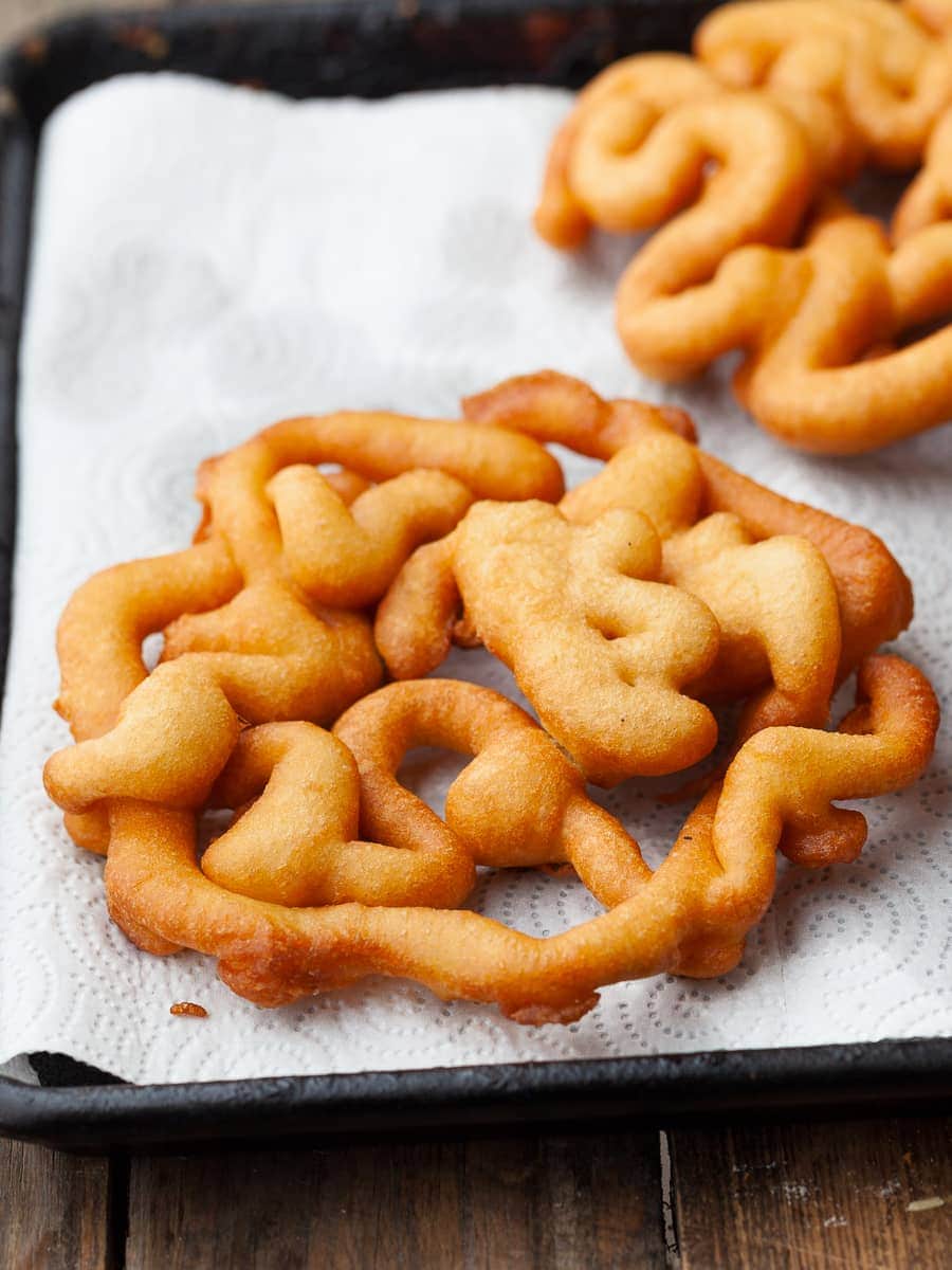 fried strauben on paper towels
