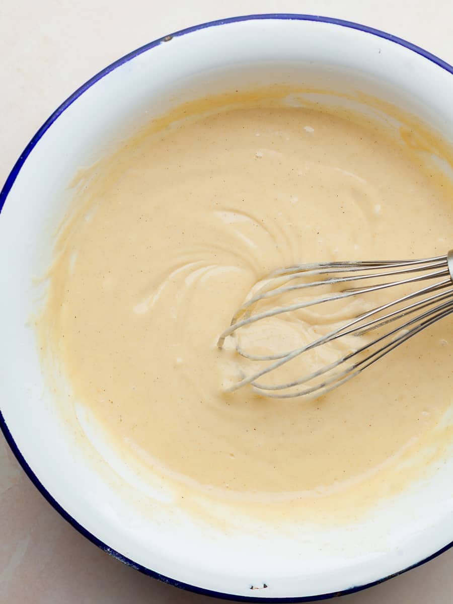 gluten free funnel cake batter in a bowl