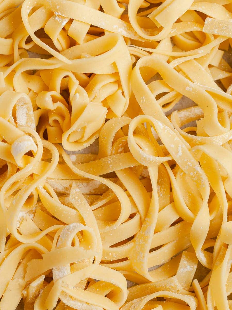 freshly cut gluten free fettucine made with fresh pasta dough