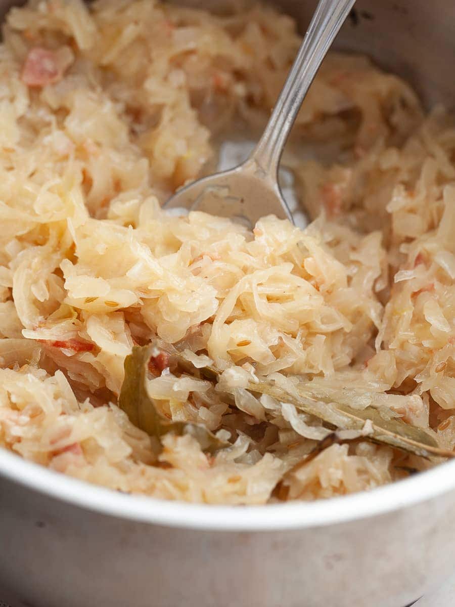 closeup of gluten free cooked sauerkraut